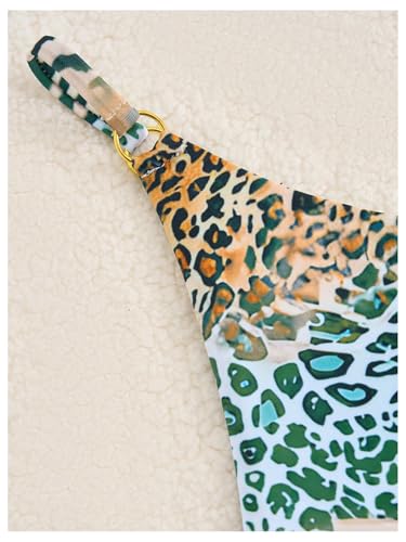 Women's 3 Pieces Bikini Set Leopard Print Halter String Swimsuit with Cover Up Skirt