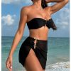 Women's Ring Linked Bandeau Bikini Set Tie Backless Bathing Suit 3 Piece Swimsuit with Cover Up Skirt