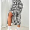 Women's Plus Size Checkered Split Thigh Midi Skirt Ruched High Waisted Bodycon Skirts