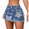Women's Star Pattern Ripped Raw Hem Bodycon Pencil Skirts Slim Fit Y2K Cheeky Denim Hip Skirt