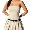 Women's Petite Strapless Belted Tube Dress Sleeveless Pleated A Line Mini Dresses