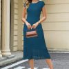 Women Fall 2025 Teacher Outfits Church Midi Cap/Long Sleeve Hollow Knit Modest Business Casual Sweater Dress