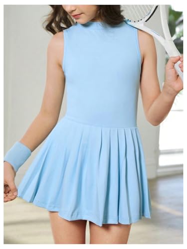 Girl's Tennis Dress Sleeveless Pleated Workout Athletic Golf Dresses with Shorts Pockets