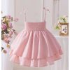Toddler Girl's Bow Tie Shoulder Layered Ruffle Cami Dress Ruched Swing Short Dresses
