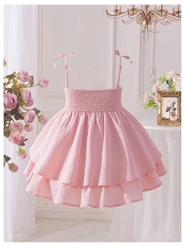 Toddler Girl's Bow Tie Shoulder Layered Ruffle Cami Dress Ruched Swing Short Dresses