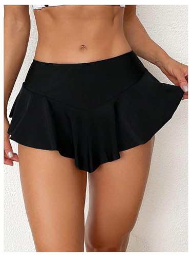 Women's Ruffle Hem Mini Swim Skirt Summer Low Rise Bikini Bottom