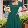Women 2025 Summer Dress Square Neck Formal Short Sleeve Business Casual Outfits Ruffle Spring Pockets Sundress