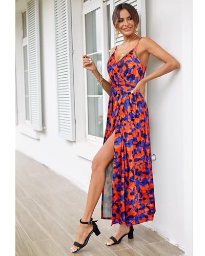 Women Summer 2025 Maxi Dress Vacation Floral Spaghetti Strap Spring Casual Boho Split Beach Long Flowy Sundress