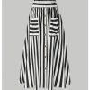 Women's Plus Size Striped High Waist Button Decor Flare A Line Maxi Skirt with Pockets