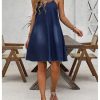 Women's Sleeveless Denim Cami Dress Scoop Neck Mini Dresses with Slant Pockets