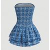 Women's Boho Print Strapless Mini Dress Smocked Ruffle Tiered A Line Tube Dress