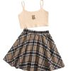 Girl's 2 Piece Outfits Cartoon Print Cami Top and Plaid Skater Skirt Set