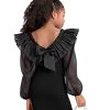 Girl's Mesh Ruffle Trim Layered Tie Back Lantern Sleeve Pencil Mini Dress