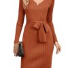 Womens 2025 Sweater Dress Long Sleeve Fall Midi Ribbed Knit Winter Belted Bodycon Dresses Work Clothes