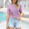 Womens Cropped Cardigan Sweaters 2025 Summer Lightweight Short Sleeve Bolero Shrug Hollow Out Button Down Tops