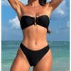Women's Ring Linked Bandeau Bikini Set Tie Backless Bathing Suit 3 Piece Swimsuit with Cover Up Skirt