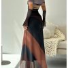 Women's Off Shoulder Long Bell Sleeve Dress Printed Ruched Dresses