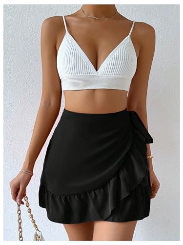 Women's High Waist Knot Front Ruffle Hem Wrap Skirt