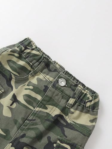 Toddler Girl's Camo Print Mini Cargo Skirt Elastic High Waist Flap Pocket Casual Mini Skirts