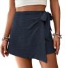 Women's Summer Mini Wrap Shorts Knot High Waist Belted Skorts Zipper Casual Loose Skirt