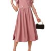Girl's Ruffle Trim Layered Sleeve Lace Pleated Lapel Zipper Collar Button Front Casual Dress