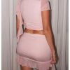 Women's 2 Piece Sets Ruffle Ruched Top Bodycon Mini Skirt 2025 Going Out Party Cocktail Wedding Outfits