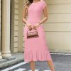 Women Fall 2025 Teacher Outfits Church Midi Cap/Long Sleeve Hollow Knit Modest Business Casual Sweater Dress