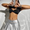 Women's Metallic A Line Skirt Pu Drop Waist Pleated Mini Party Club Skirt