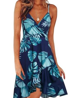 Womens Summer Dress 2024 Spring Sundresses Floral Flowy Casual Beach Vacation Wrap V Neck Spaghetti Strap Dresses