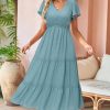 Women's 2025 Summer Boho Maxi Dresses Flutter Short Sleeve V Neck Casual Beach Wedding Guest Vacation Long Dress