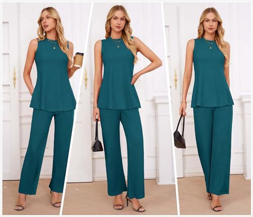 Womens Summer 2 Piece Outfits Ribbed Knit Tank Tops Wide Leg Pants Lounge Set Matching Tracksuit 2024 Spring Fashion