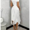 Women's 2 Piece Outfits Asymmetrical Neck Sleeveless Top and Split Thigh Ruffle Midi Skirt Set