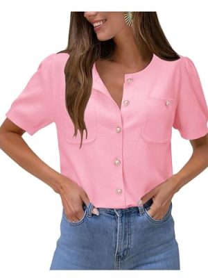 Womens Summer Cardigan Sweaters Lightweight Short Sleeve Button Down Shirts Ribbed Knit Blouse Tops 2024 Trendy