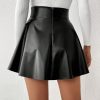 Women's Faux PU Leather Skirt High Waisted A Line Skater Mini Skirts