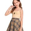 Girl's 2 Piece Outfits Cartoon Print Cami Top and Plaid Skater Skirt Set