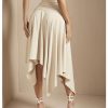 Women's Ruffle High Slit Asymmetrical Midi Skirt High Waisted Ruched A Line Skirt