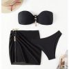 Women's Ring Linked Bandeau Bikini Set Tie Backless Bathing Suit 3 Piece Swimsuit with Cover Up Skirt