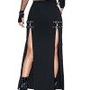 Women's Buckle Double Split Thigh High Punk Goth Maxi Skirt Y2K Clubwear