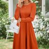 Womens Long Sleeve Casual Dresses 2025 Business Work Teacher Fall Church Belted A Line Flowy Midi Dress