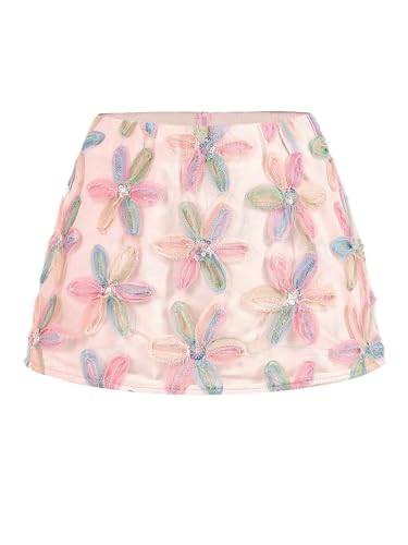 Women's Floral Appliques Mesh Skirt Low Rise Mini Skirts