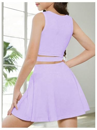 Girl's Workout Outfits Crisscross Crop Tank Top and Flare Skort Skirt Set