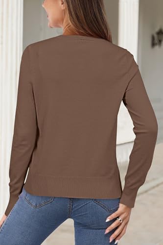 Women's Lightweight Button Down Cardigan Long Sleeve Casual Crew Neck Soft Knit Cardigans Sweater Tops