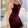 Women's Cowl Neck Bodycon Cami Dress Spaghetti Strap Party Cocktail Midi Velvet Dress