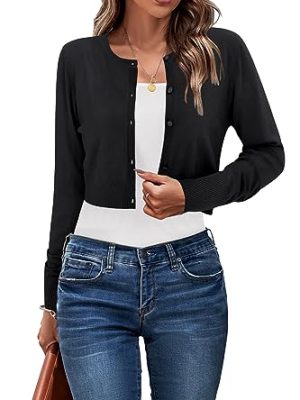 Newshows Cropped Cardigan Sweaters for Women 2025 Crew Neck Button Down Open Front Knit Bolero Shrugs