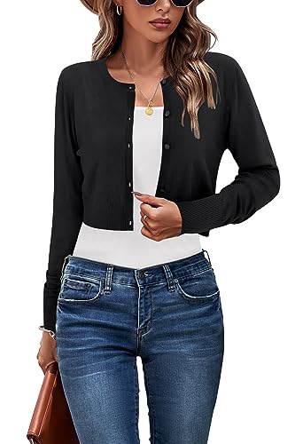 Newshows Cropped Cardigan Sweaters for Women 2025 Crew Neck Button Down Open Front Knit Bolero Shrugs
