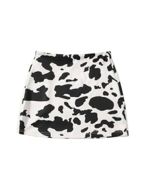 Girl's Cow Print Summer Split Hem High Waist Zipper Casual Short Skirt