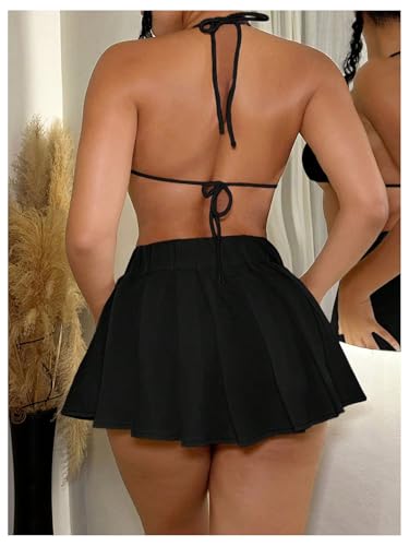 Women's V-Shaped Waist Low Waisted Skirts Pleated A Line Mini Skirt