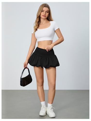 Women's High Waist Ruffle Hem Bubble Mini Skirt A Line Flared Cute Skirts Streetwear