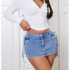 Women's Low Rise Button Stretch Y2k Bodycon Mini Denim Skirt with Pockets