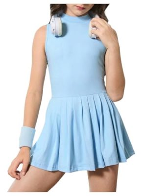 Girl's Tennis Dress Sleeveless Pleated Workout Athletic Golf Dresses with Shorts Pockets